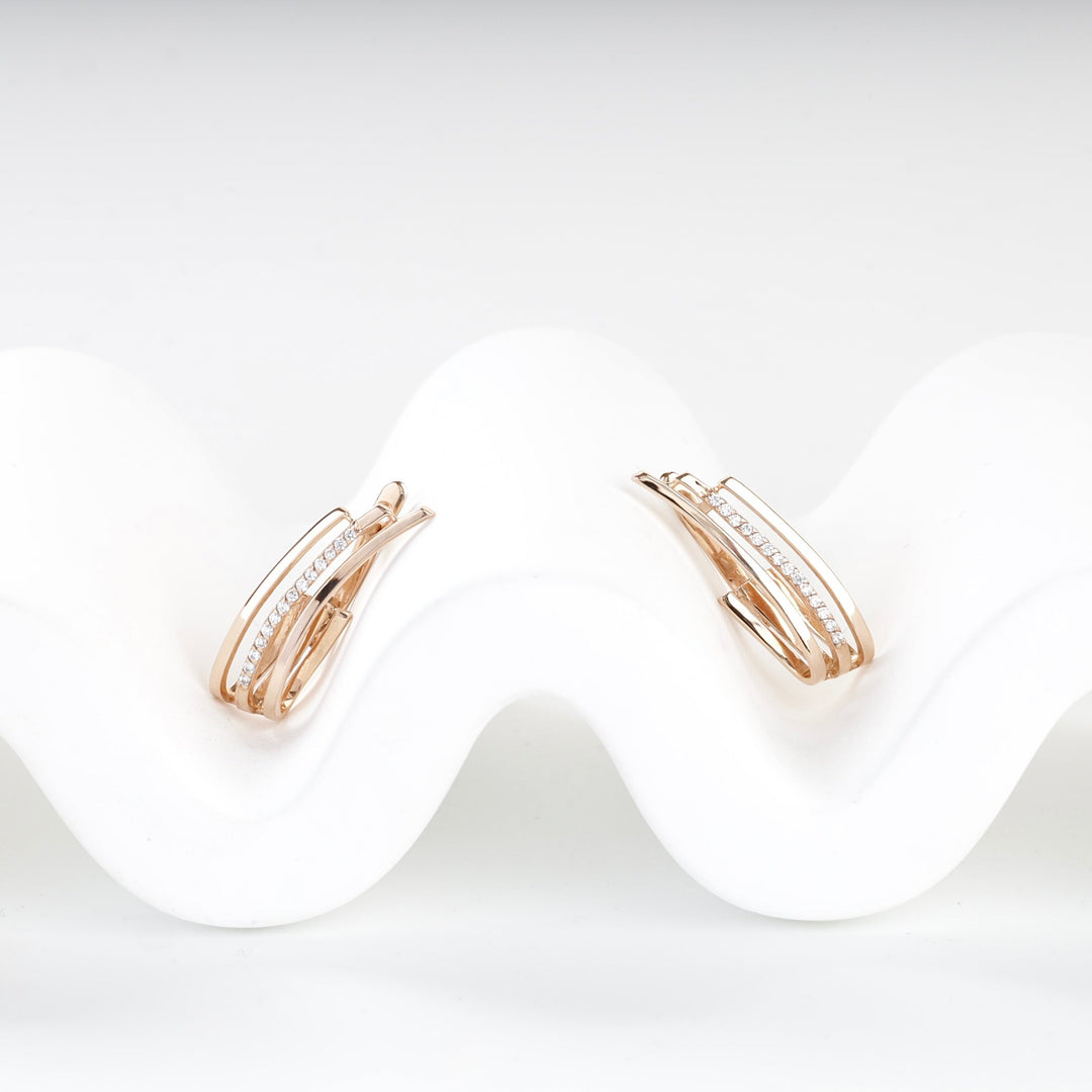 Rose Gold 14K (585) Cubic Zirconia Triple-Band Hoop Earrings | Ukrainian Jewelry