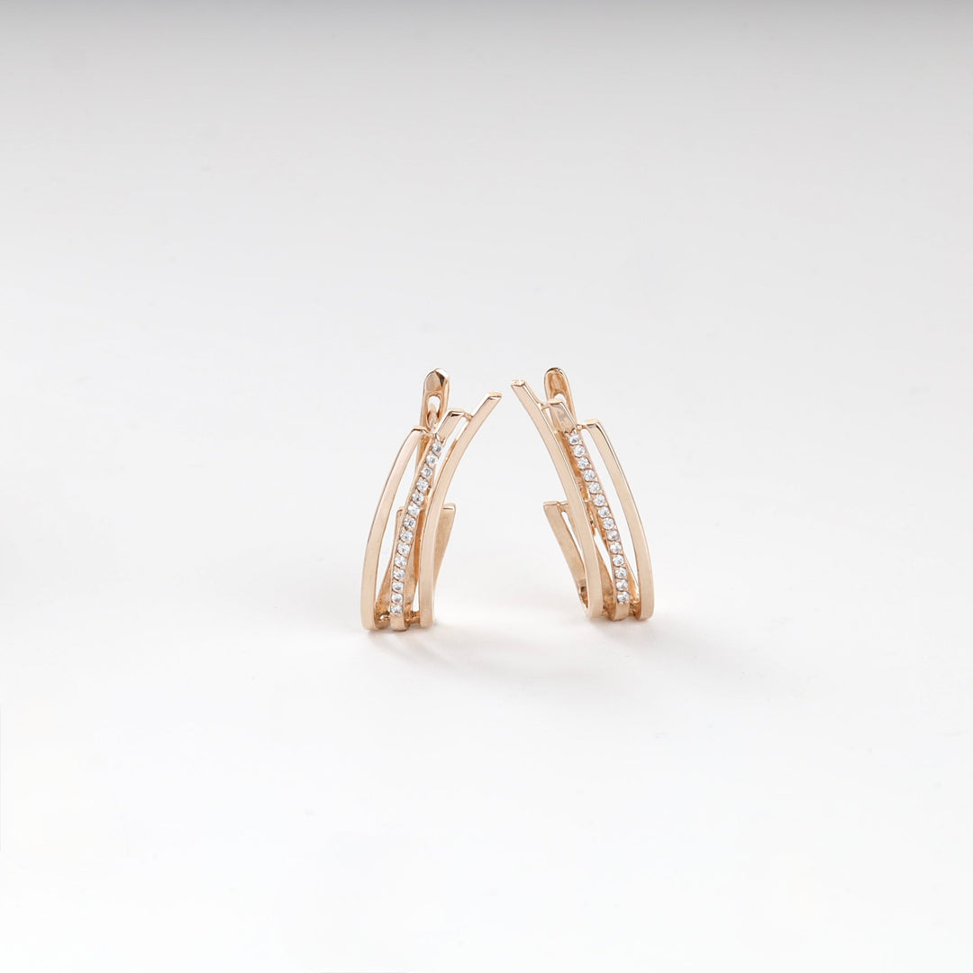 Rose Gold 14K (585) Cubic Zirconia Triple-Band Hoop Earrings | Ukrainian Jewelry