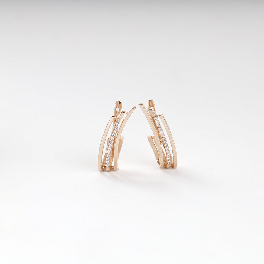 Rose Gold 14K (585) Cubic Zirconia Triple-Band Hoop Earrings | Ukrainian Jewelry