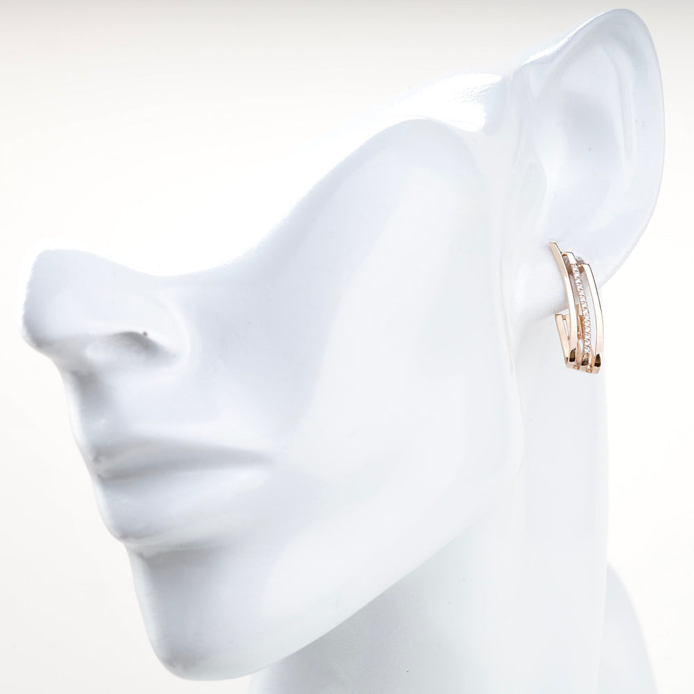 Rose Gold 14K (585) Cubic Zirconia Triple-Band Hoop Earrings | Ukrainian Jewelry