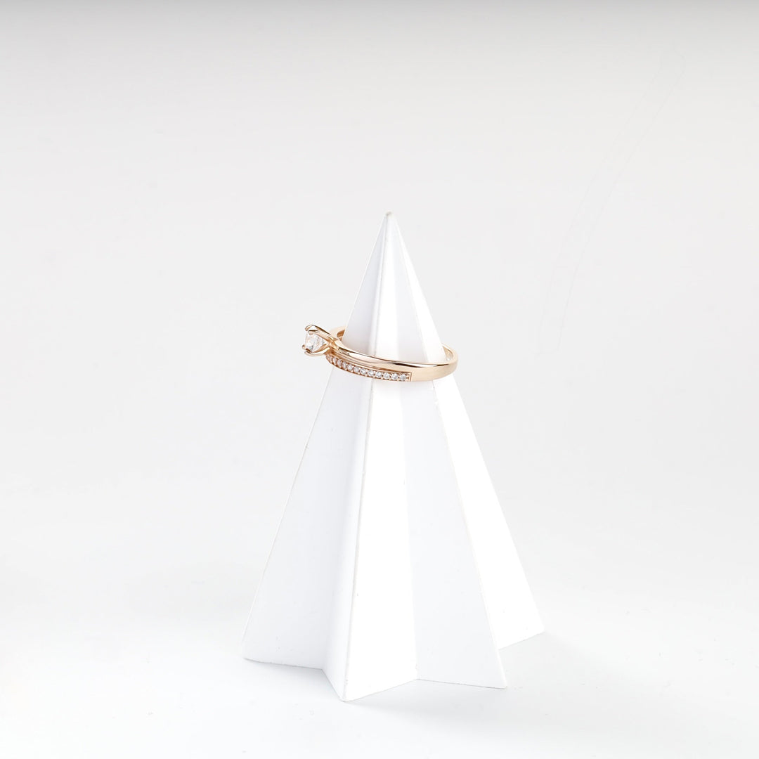 Rose Gold 14K (585) Round Cubic Zirconia Accent Ring | Ukrainian Jewelry