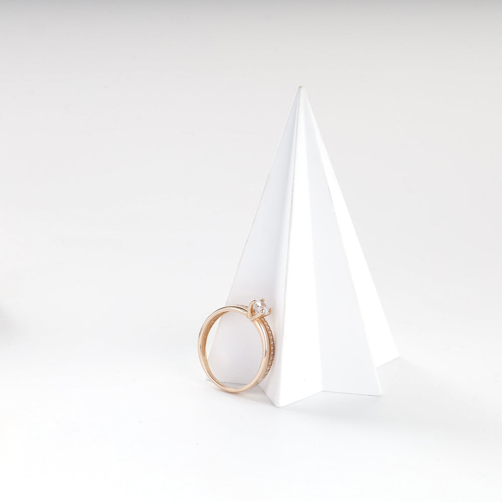 Rose Gold 14K (585) Round Cubic Zirconia Accent Ring | Ukrainian Jewelry