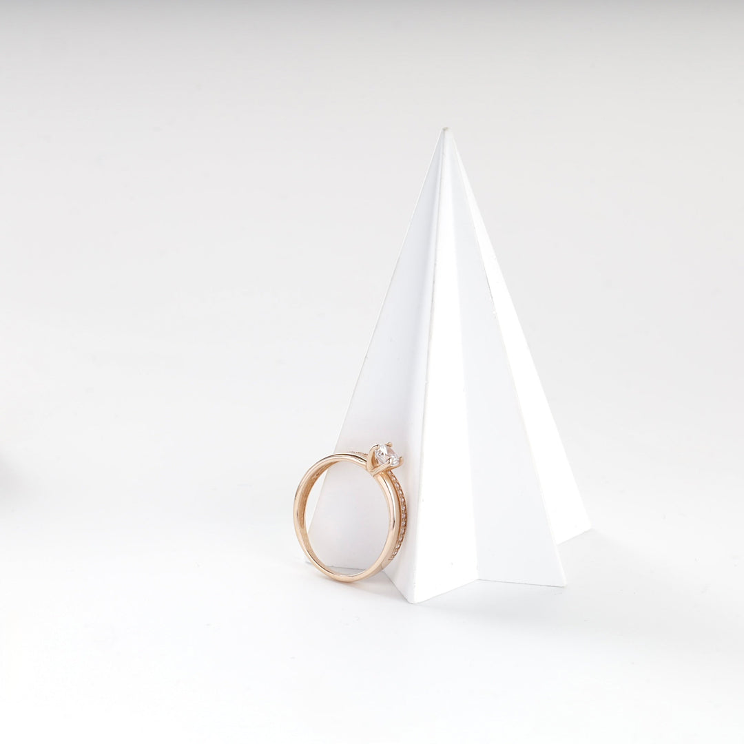 Rose Gold 14K (585) Round Cubic Zirconia Accent Ring | Ukrainian Jewelry