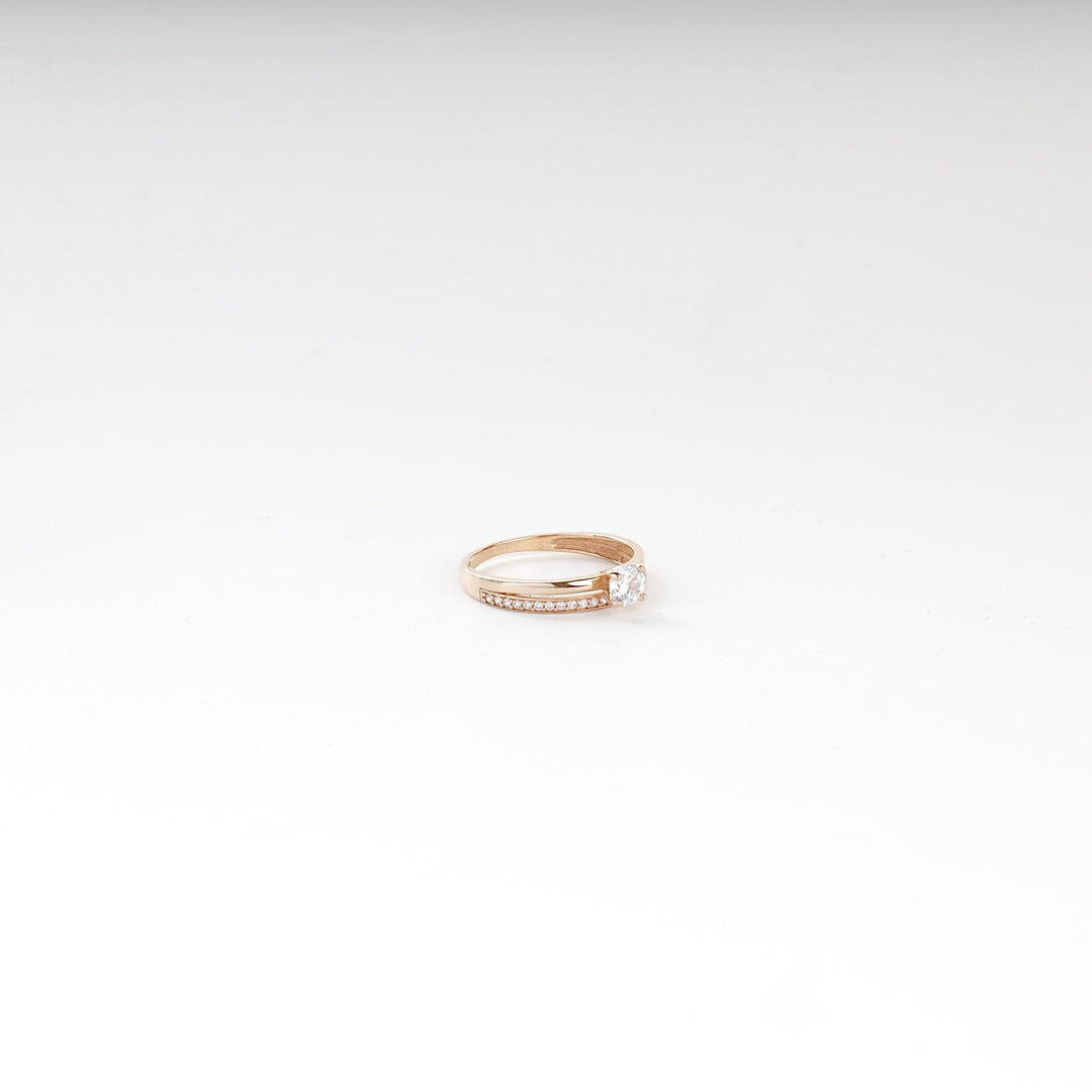 Rose Gold 14K (585) Round Cubic Zirconia Accent Ring | Ukrainian Jewelry