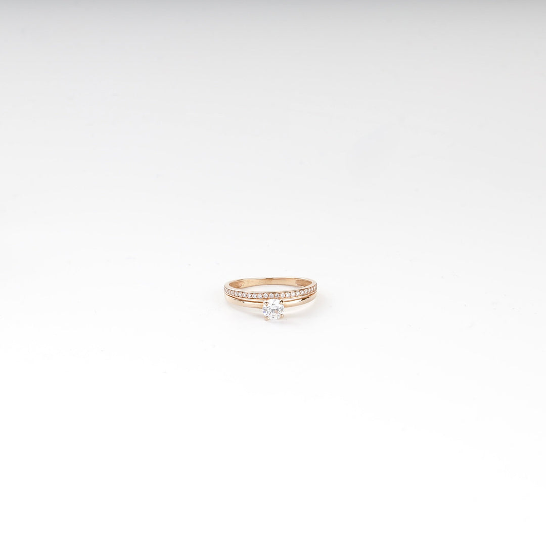 Rose Gold 14K (585) Round Cubic Zirconia Accent Ring | Ukrainian Jewelry