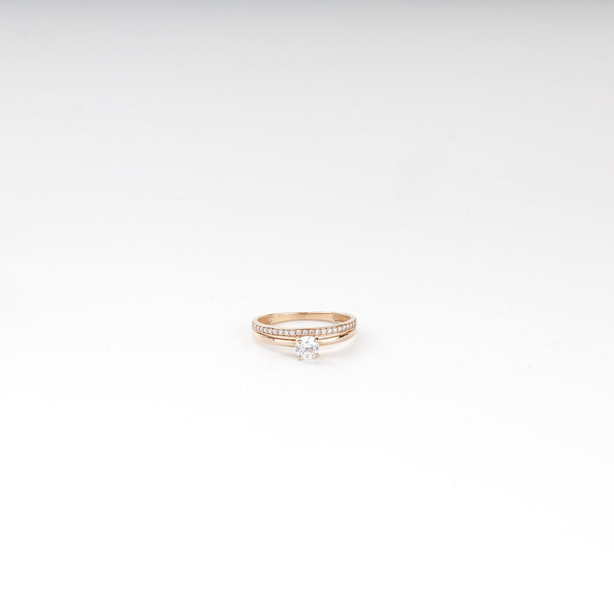 Rose Gold 14K (585) Round Cubic Zirconia Accent Ring | Ukrainian Jewelry