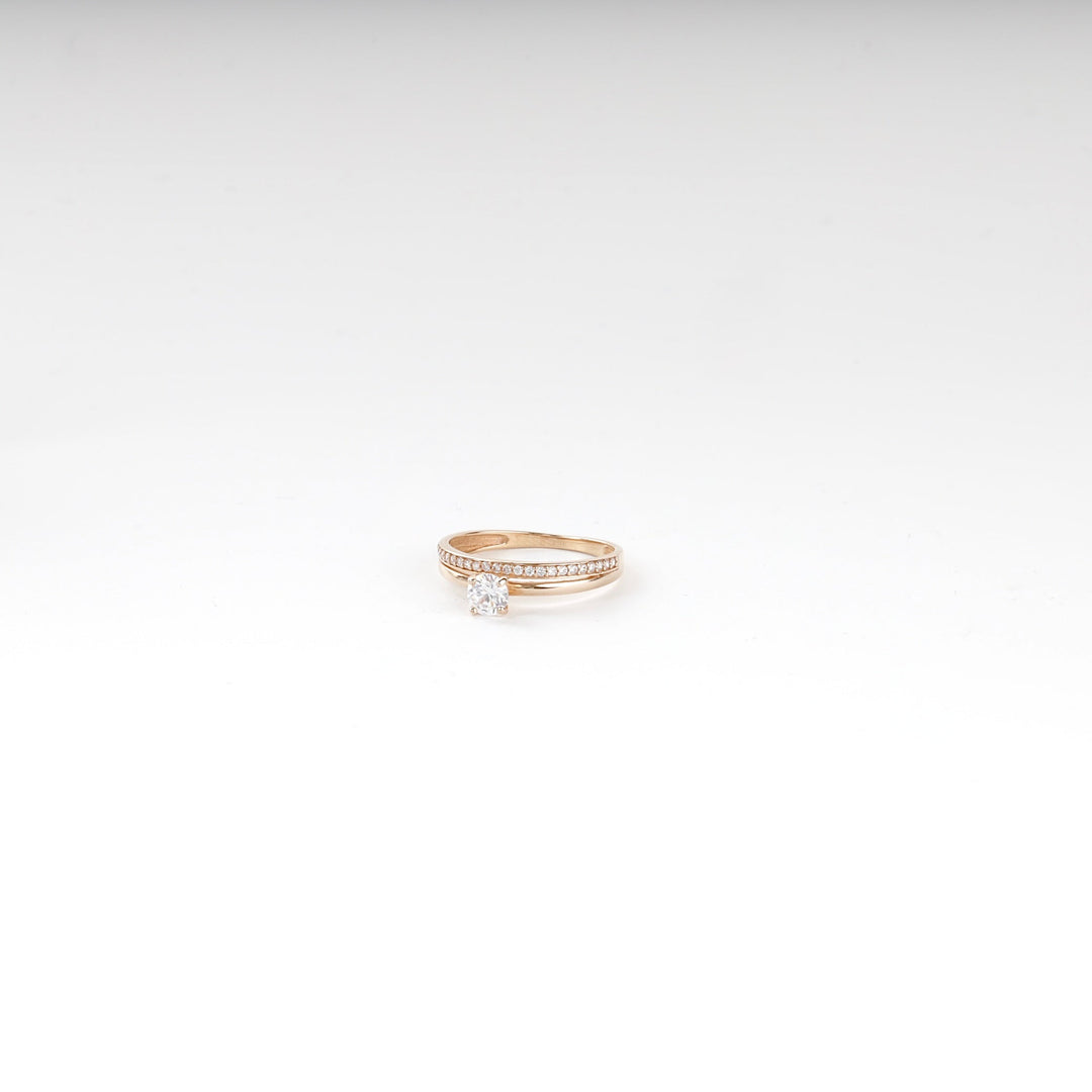 Rose Gold 14K (585) Round Cubic Zirconia Accent Ring | Ukrainian Jewelry