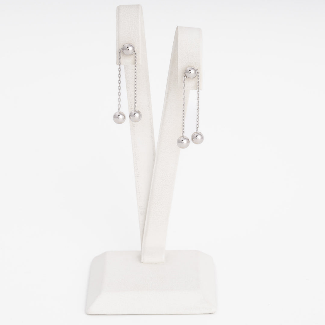 Ball chain drop earrings front view, 2.11 g, Ag925 — Ukrainian Jewelry