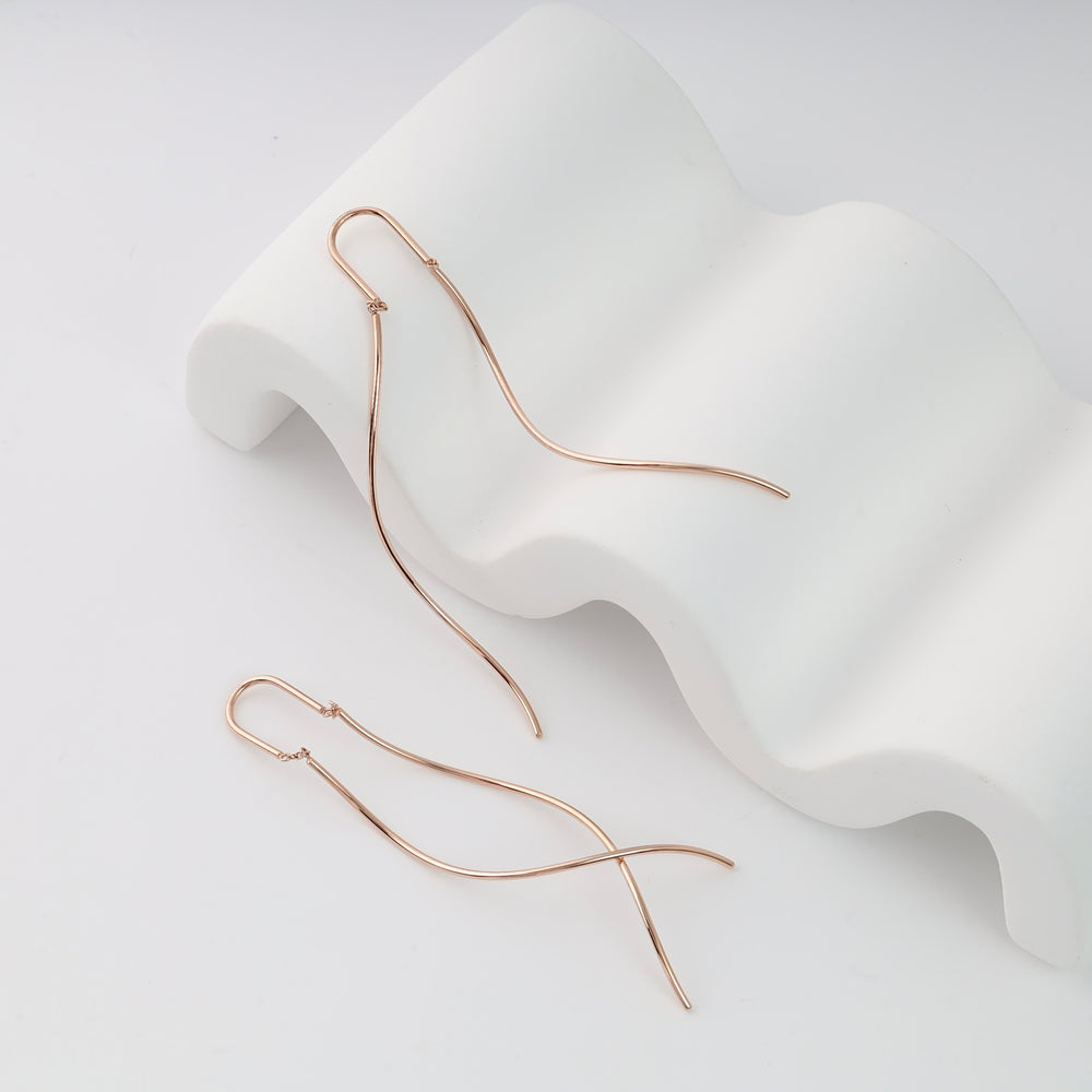 Threader Earrings "Wave" | Rose Gold 585 (14K) - Ukrainian Jewelry