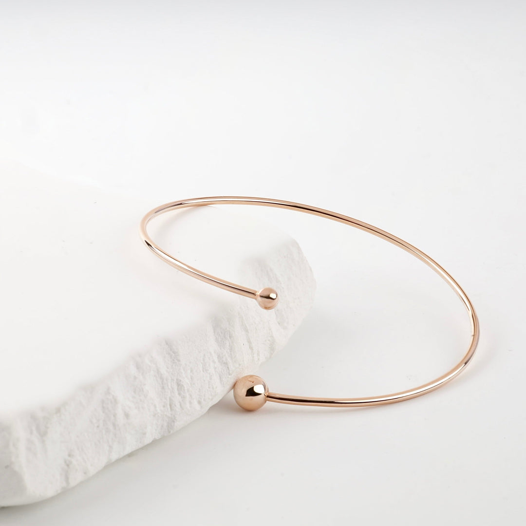 Rose Gold 14K (585) Asymmetric Ball Open Bangle Bracelet | Ukrainian Jewelry