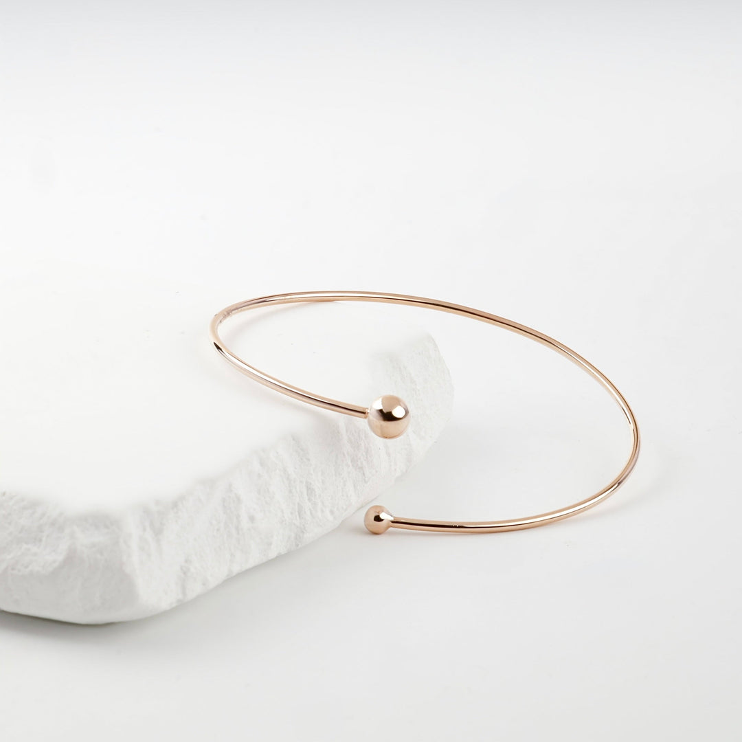 Rose Gold 14K (585) Asymmetric Ball Open Bangle Bracelet | Ukrainian Jewelry