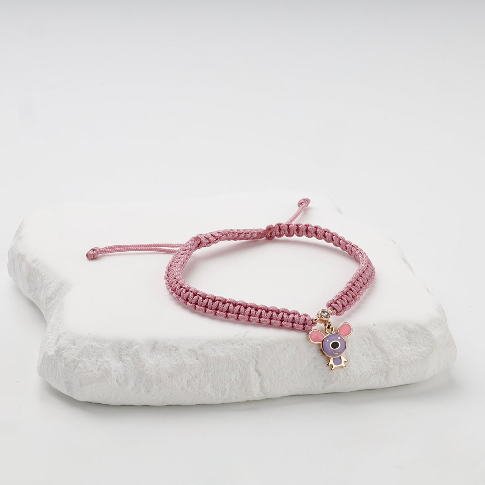Pink Cord Mouse Bracelet with Enamel | 14K Rose Gold (585) — detail view