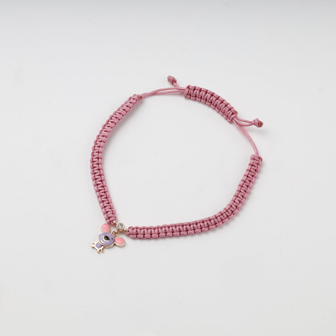 Pink Cord Mouse Bracelet with Enamel | 14K Rose Gold (585) — scale view