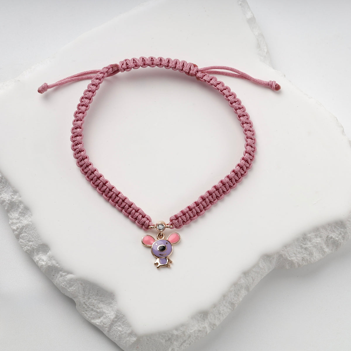 Pink Cord Mouse Bracelet with Enamel | 14K Rose Gold (585) — clasp detail