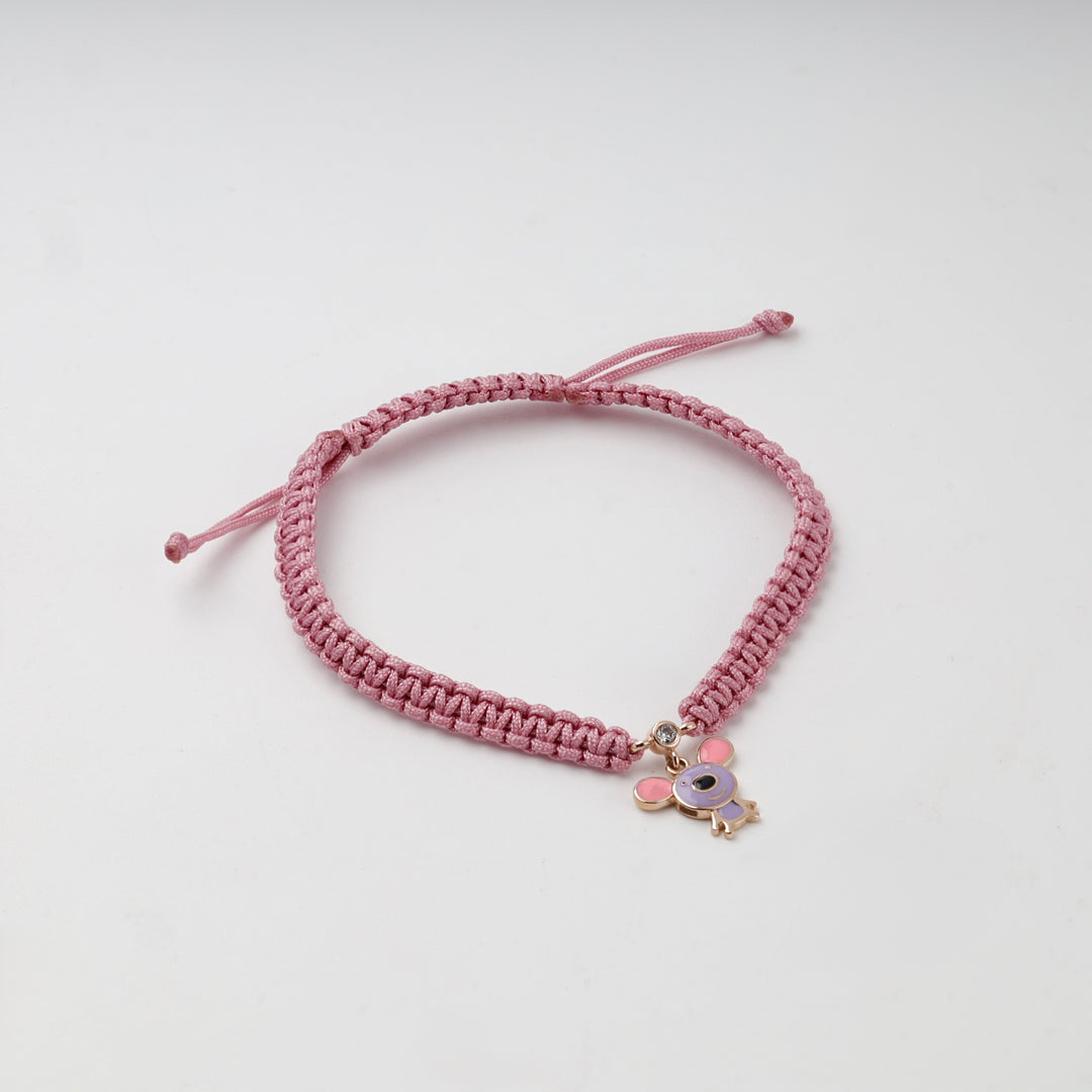 Pink Cord Mouse Bracelet with Enamel | 14K Rose Gold (585) — profile view