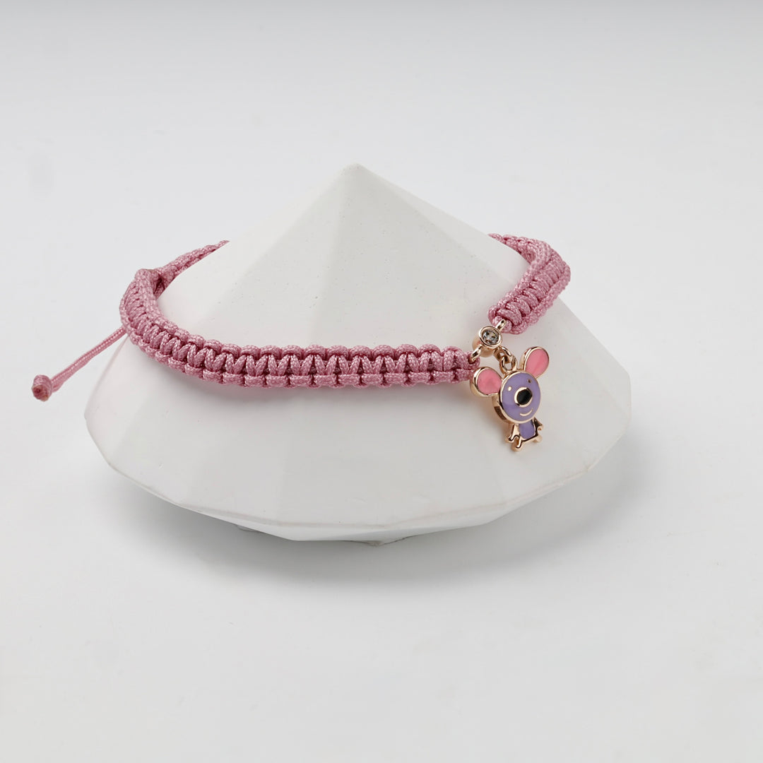 Pink Cord Mouse Bracelet with Enamel | 14K Rose Gold (585) — alternate angle