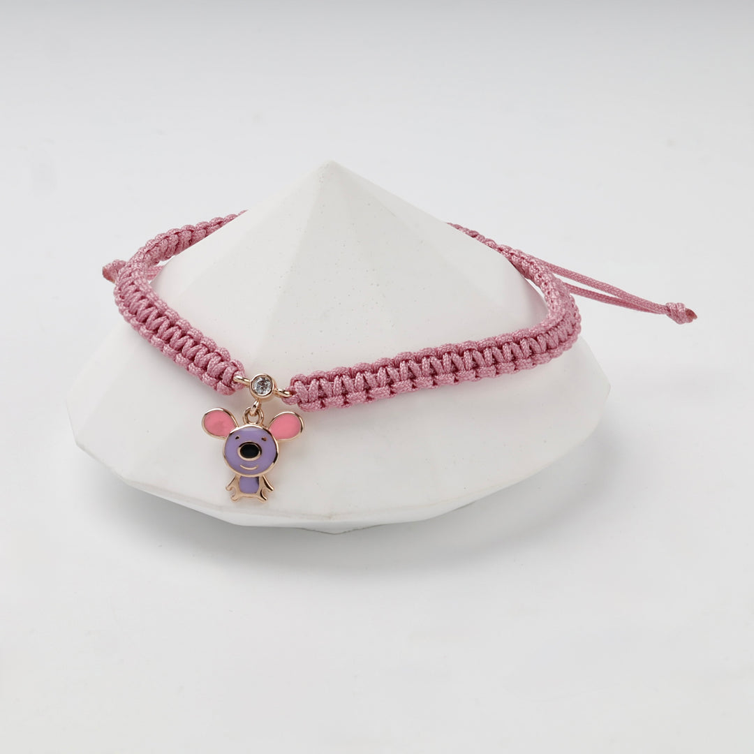 Pink Cord Mouse Bracelet with Enamel | 14K Rose Gold (585) — close-up view
