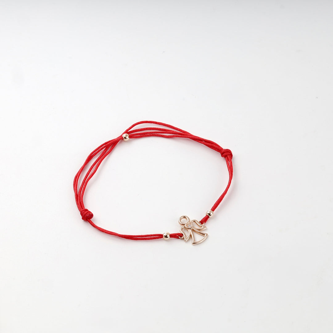 Outline Angel Red Cord Bracelet | 14K Rose Gold (585) — detail view