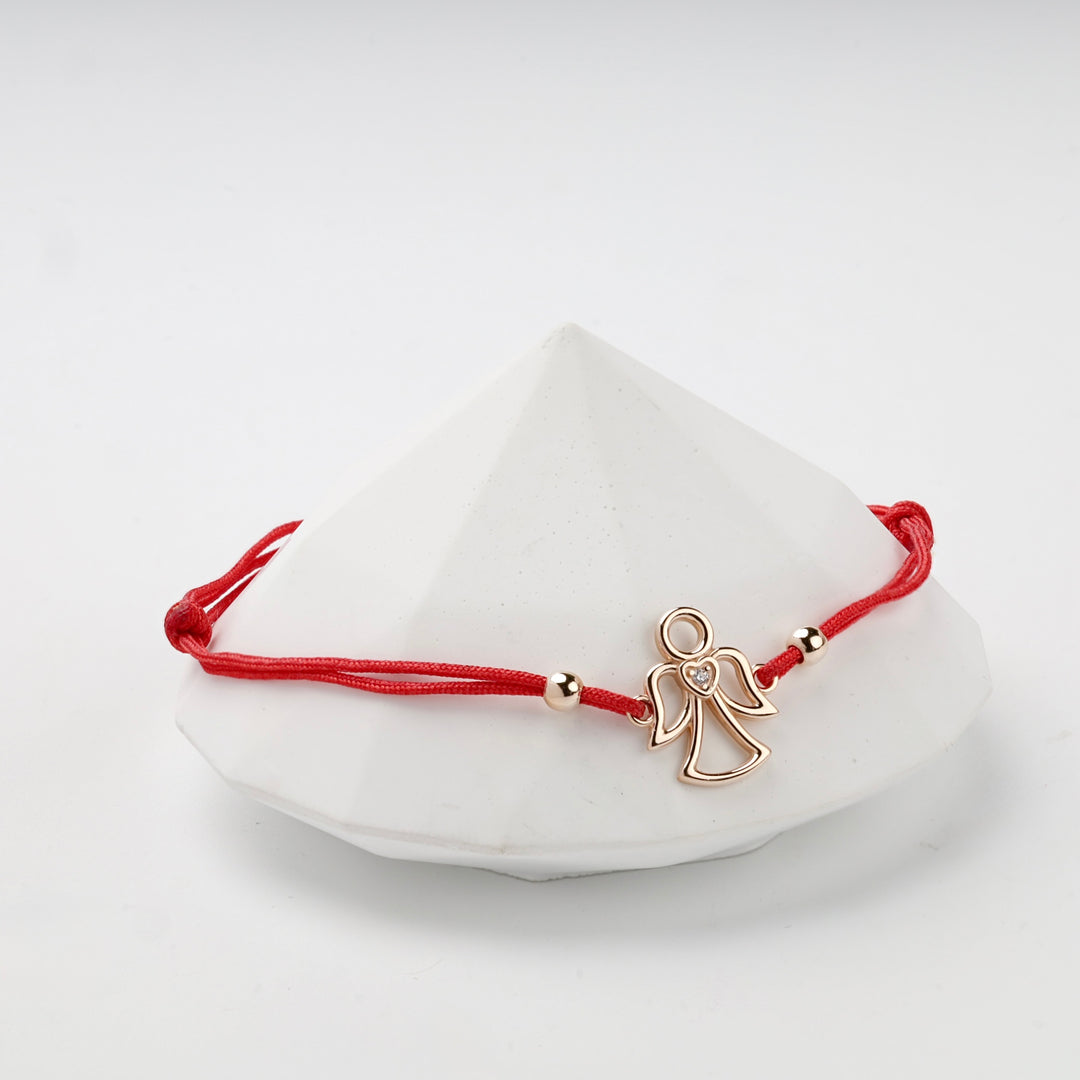Outline Angel Red Cord Bracelet | 14K Rose Gold (585) — measurement view