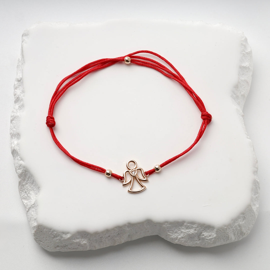 Outline Angel Red Cord Bracelet | 14K Rose Gold (585) — clasp detail