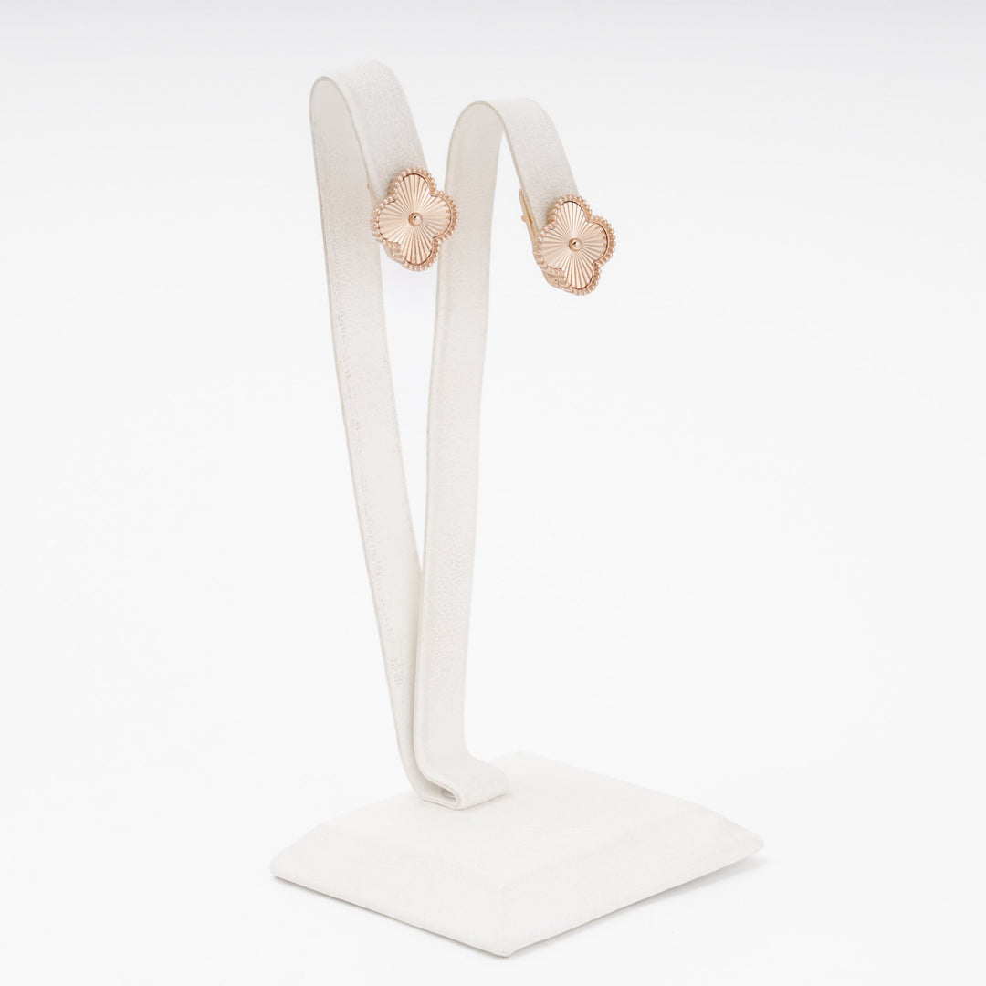 Rose Gold Clover Earrings 14K (585) Diamond-Cut No Stones | Ukrainian Jewelry
