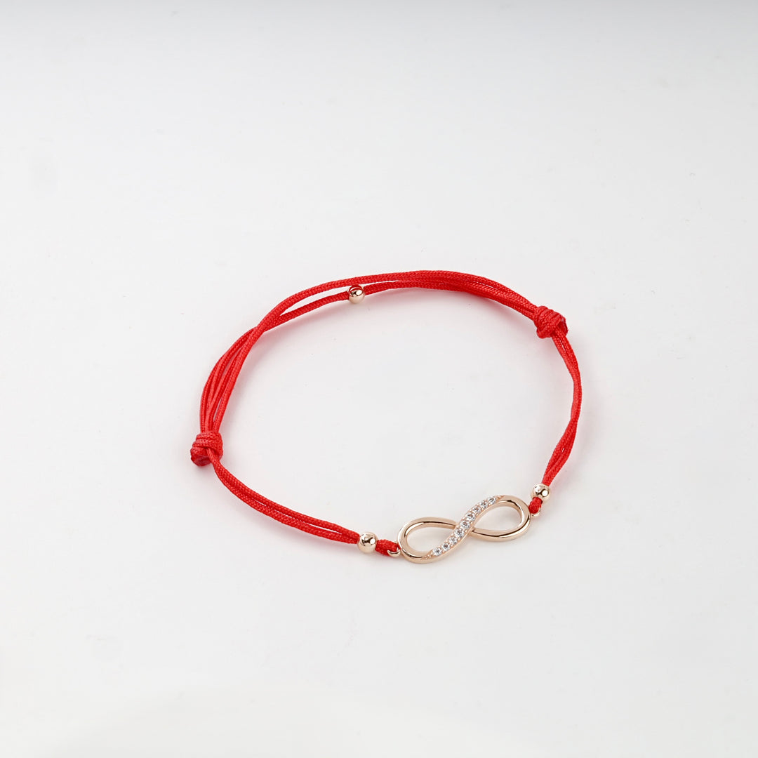 Red Cord Infinity Bracelet with Cubic Zirconia | 14K Rose Gold (585) — product tag