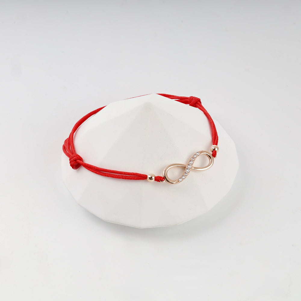 Red Cord Infinity Bracelet with Cubic Zirconia | 14K Rose Gold (585) — measurement view