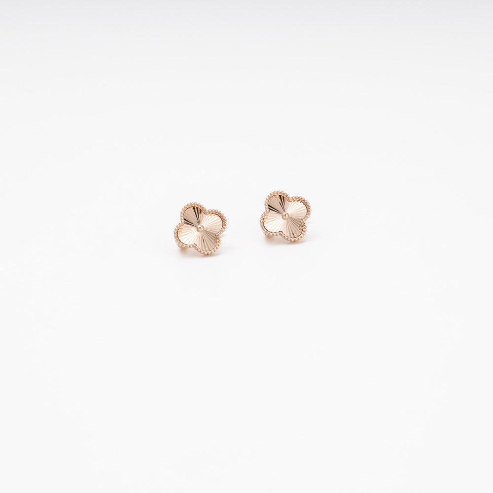 Rose Gold Clover Earrings 14K (585) Diamond-Cut No Stones | Ukrainian Jewelry