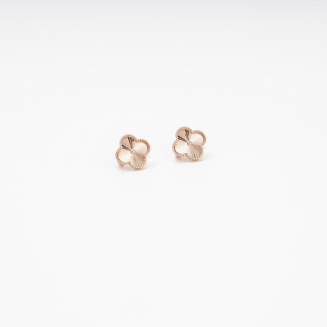 Rose Gold Clover Earrings 14K (585) Diamond-Cut No Stones | Ukrainian Jewelry