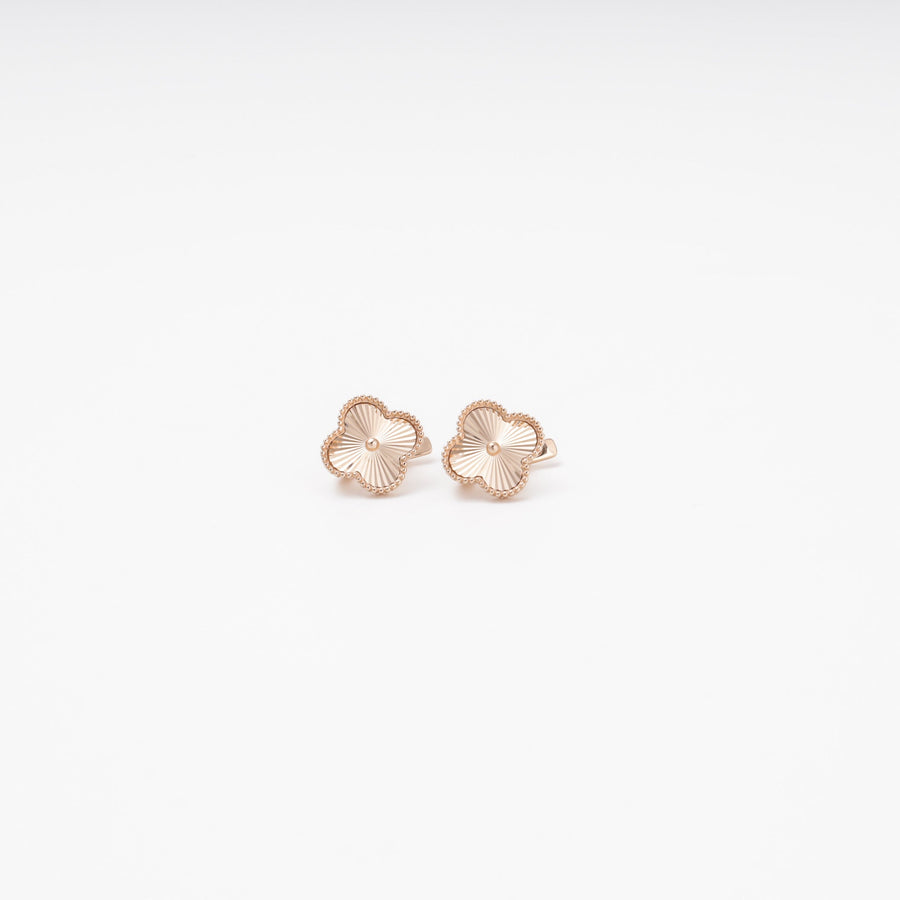 Rose Gold Clover Earrings 14K (585) Diamond-Cut No Stones | Ukrainian Jewelry