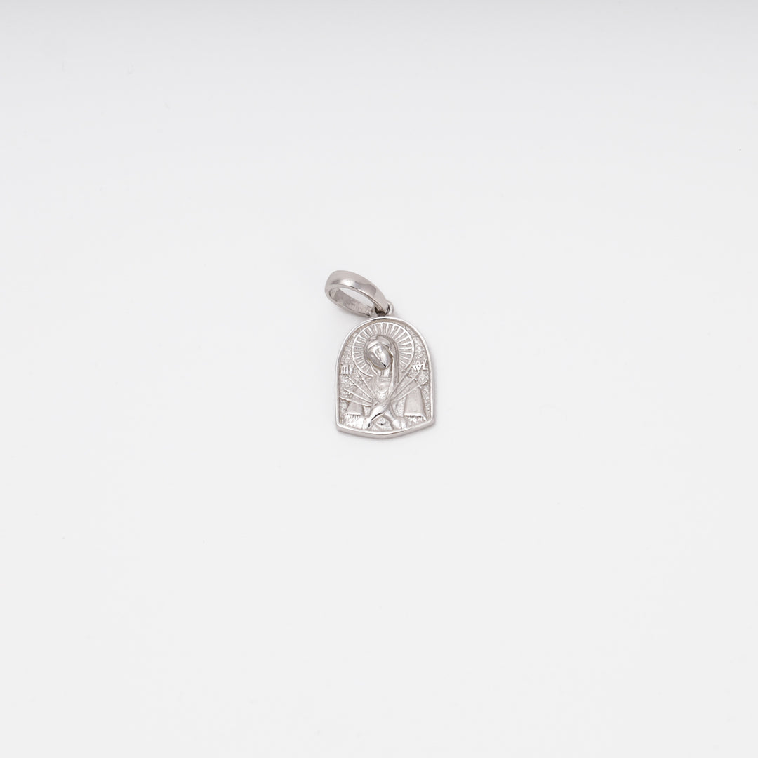 Small silver icon medallion with Madonna, 9 mm width — Ukrainian Jewelry