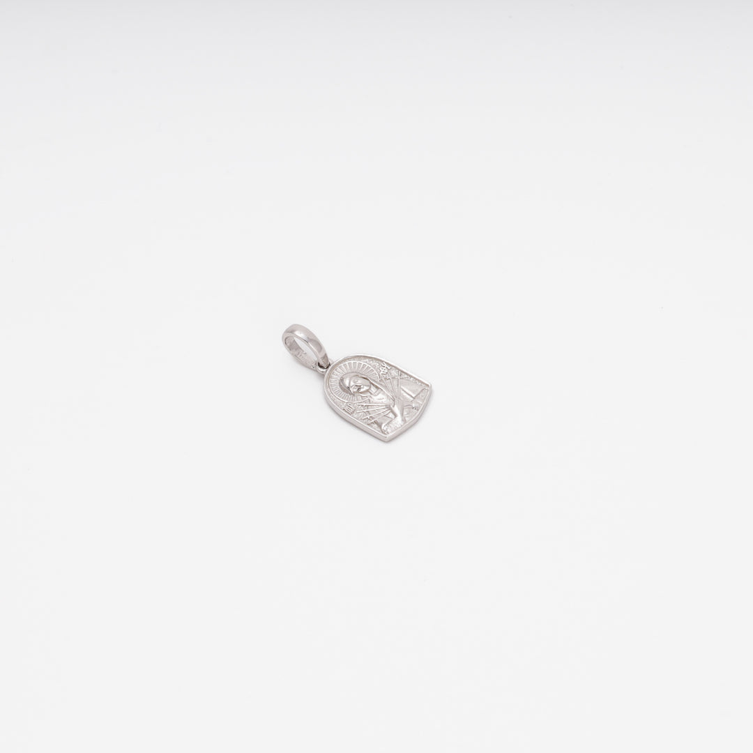 Silver rhodium Madonna pendant, Orthodox icon style, 0.80 g — Ukrainian Jewelry