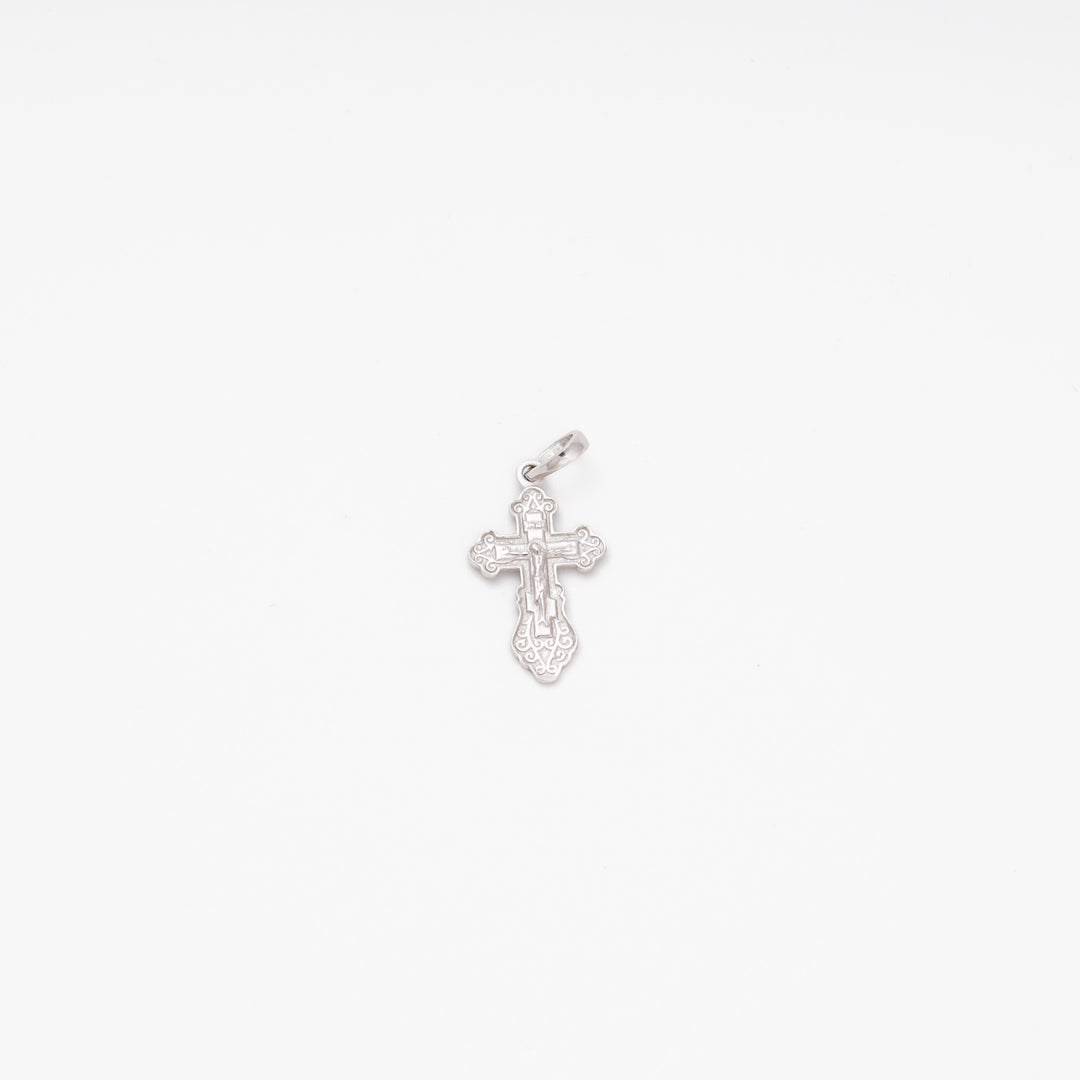 Silver 925 Orthodox cross pendant on white background, rhodium plated — Ukrainian Jewelry
