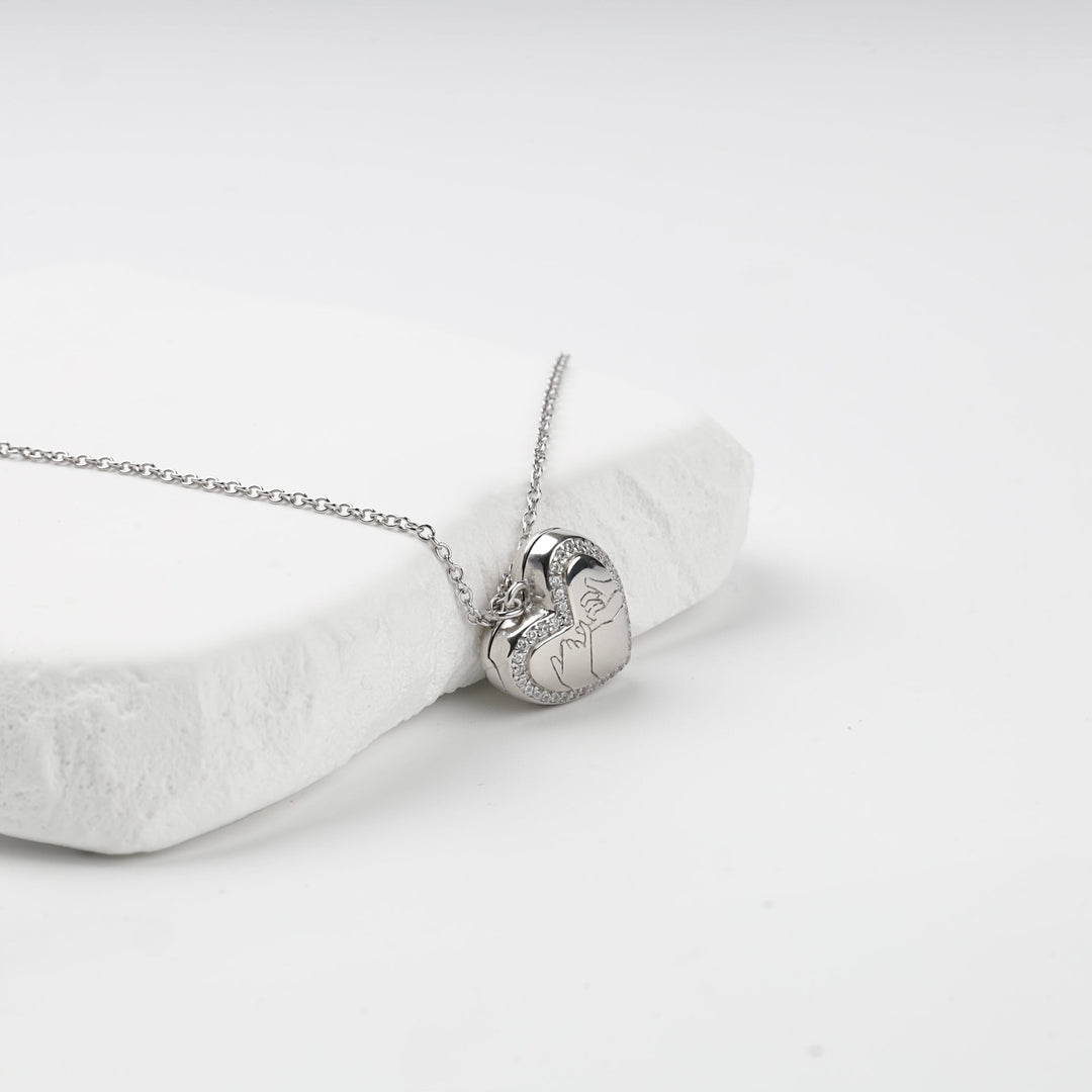 Rhodium-Plated Silver 925 Pinky Promise Heart Locket Necklace | Ukrainian Jewelry