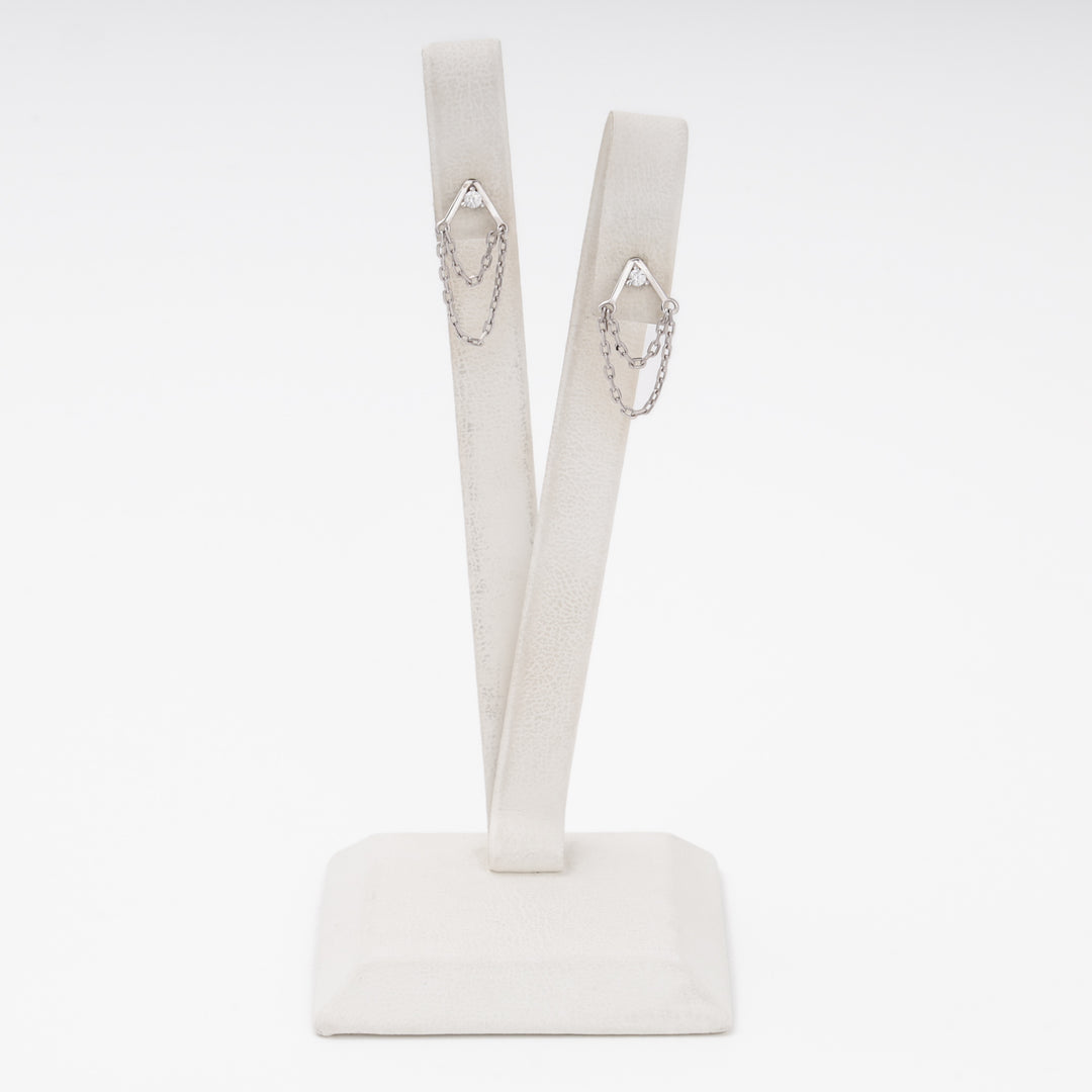 Silver chain drop earrings on ear model, 65 mm length — Ukrainian Jewelry