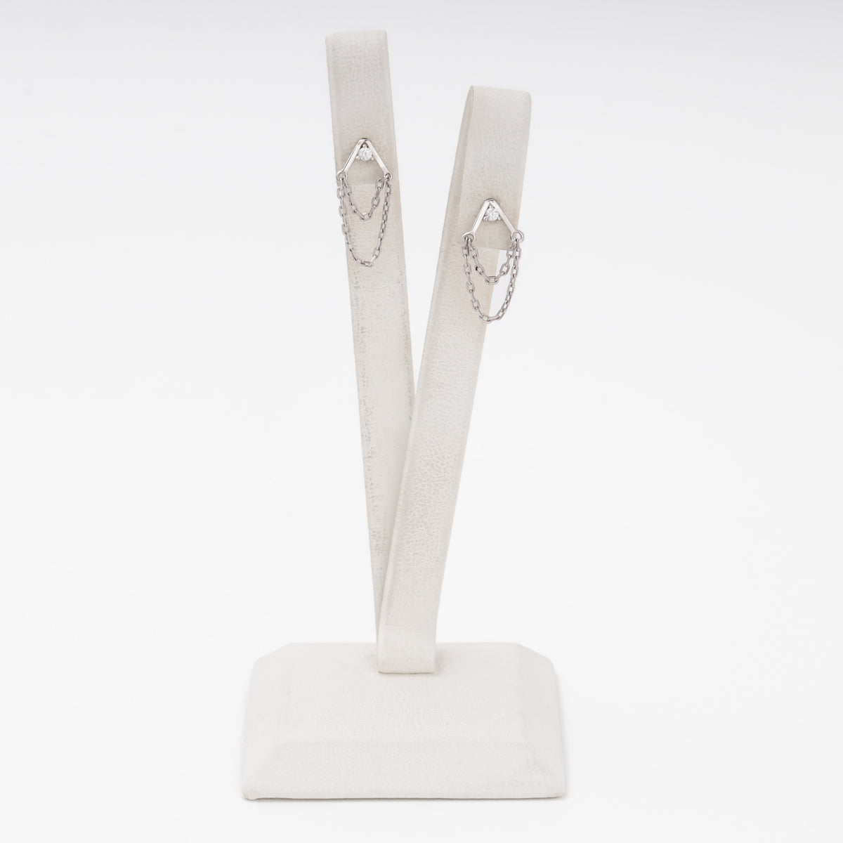 Silver chain drop earrings on ear model, 65 mm length — Ukrainian Jewelry