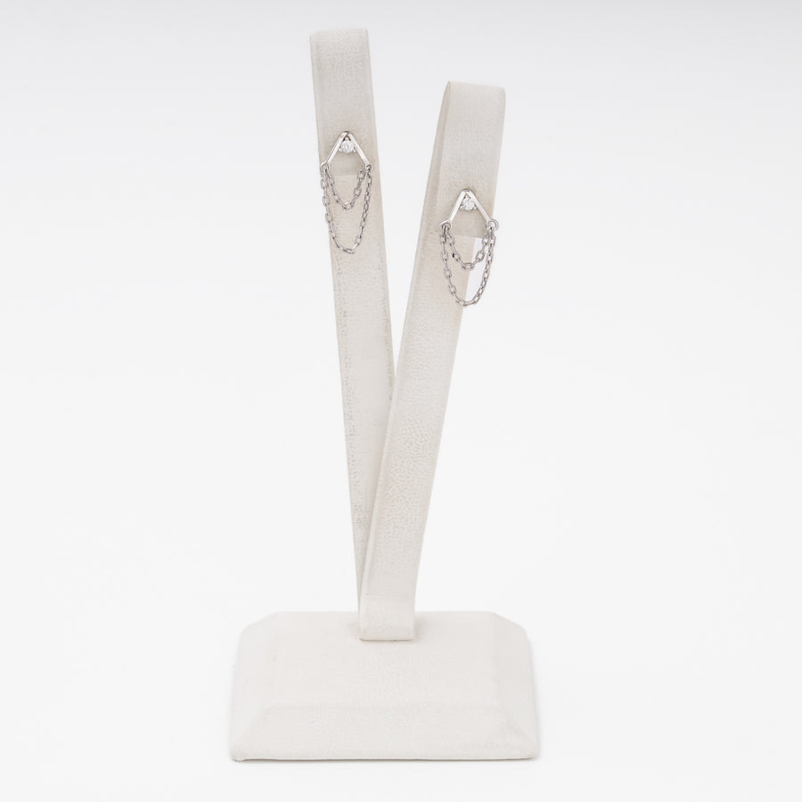 Silver chain drop earrings on ear model, 65 mm length — Ukrainian Jewelry