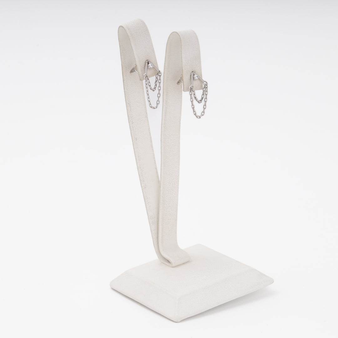 Diamond drop chain earrings side view, rhodium silver — Ukrainian Jewelry