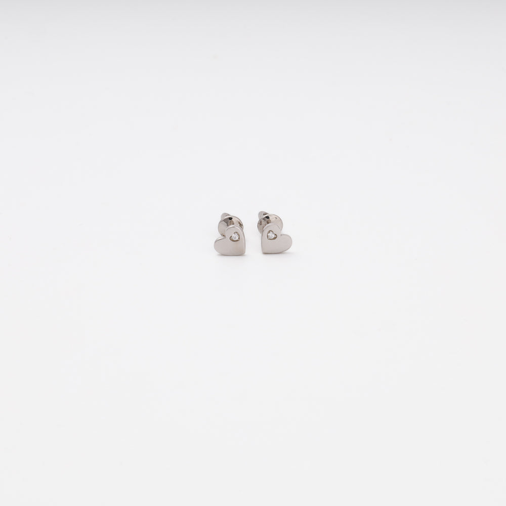 Silver 925 heart stud earrings pair, 5.4 mm, single CZ stone — Ukrainian Jewelry