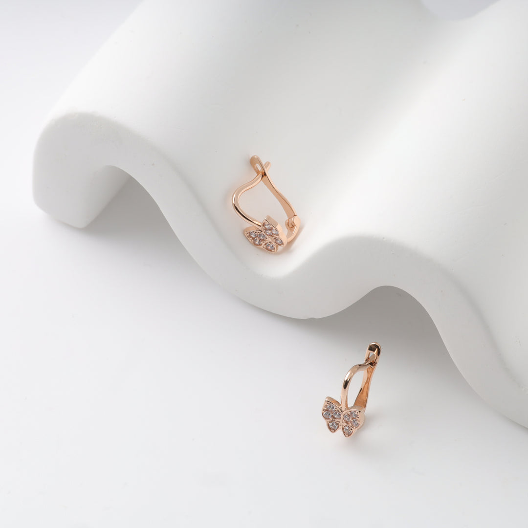 Kids Earrings Butterflies with cubic zirconia | 14 K Rose Gold (585)