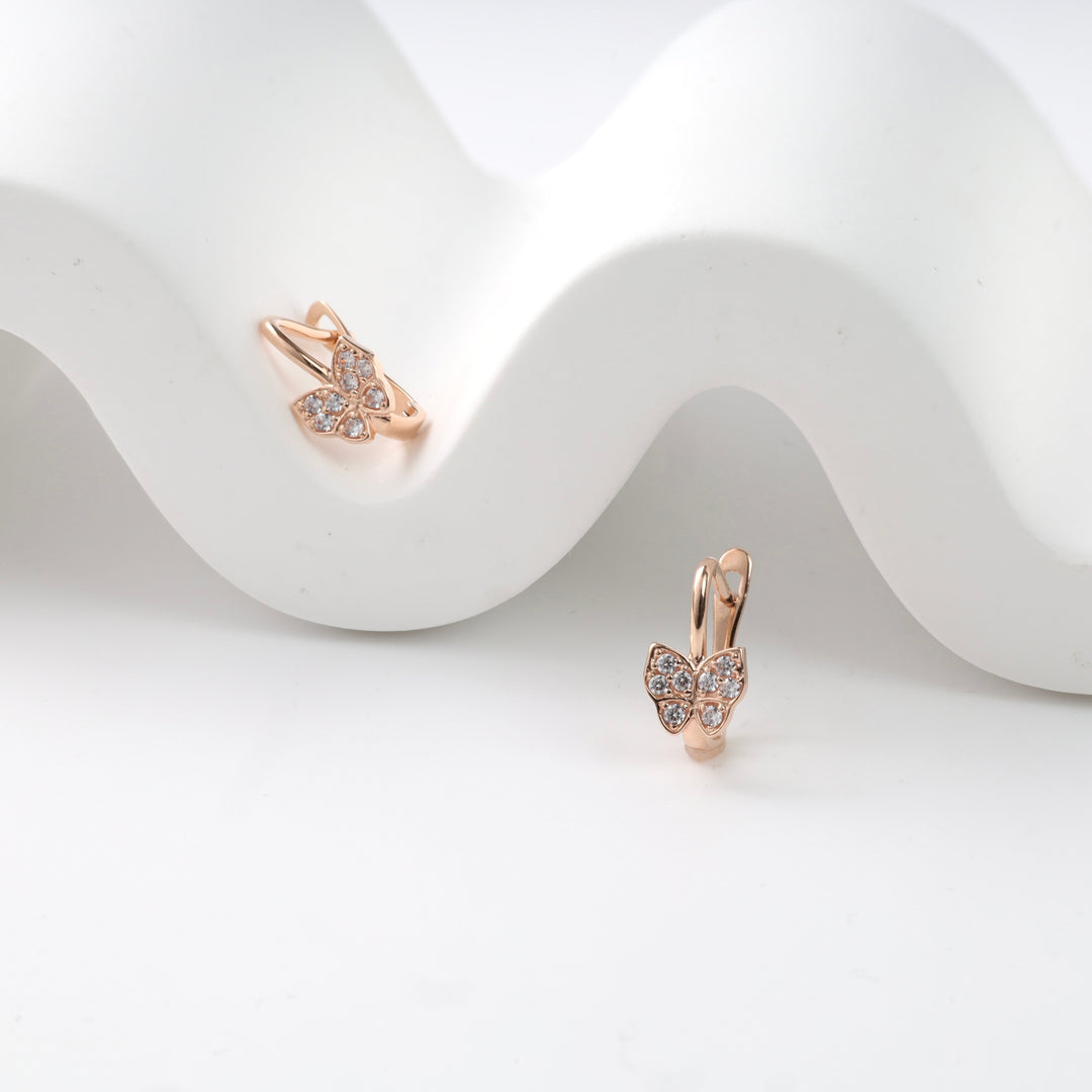 Kids Earrings Butterflies with cubic zirconia | 14 K Rose Gold (585)