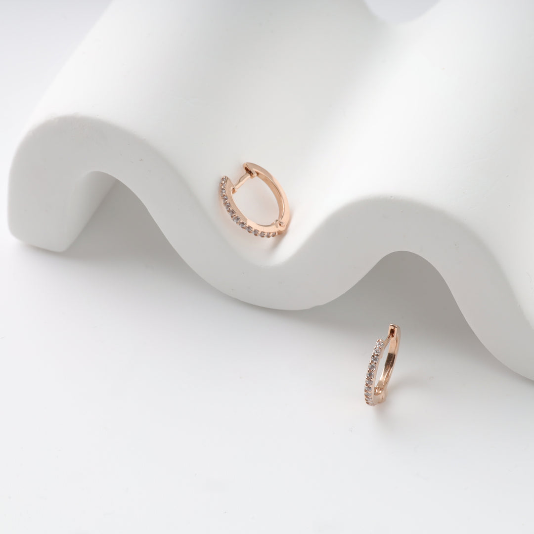 Kids hoop earrings with cubic zirconia | 14 K Rose Gold (585)