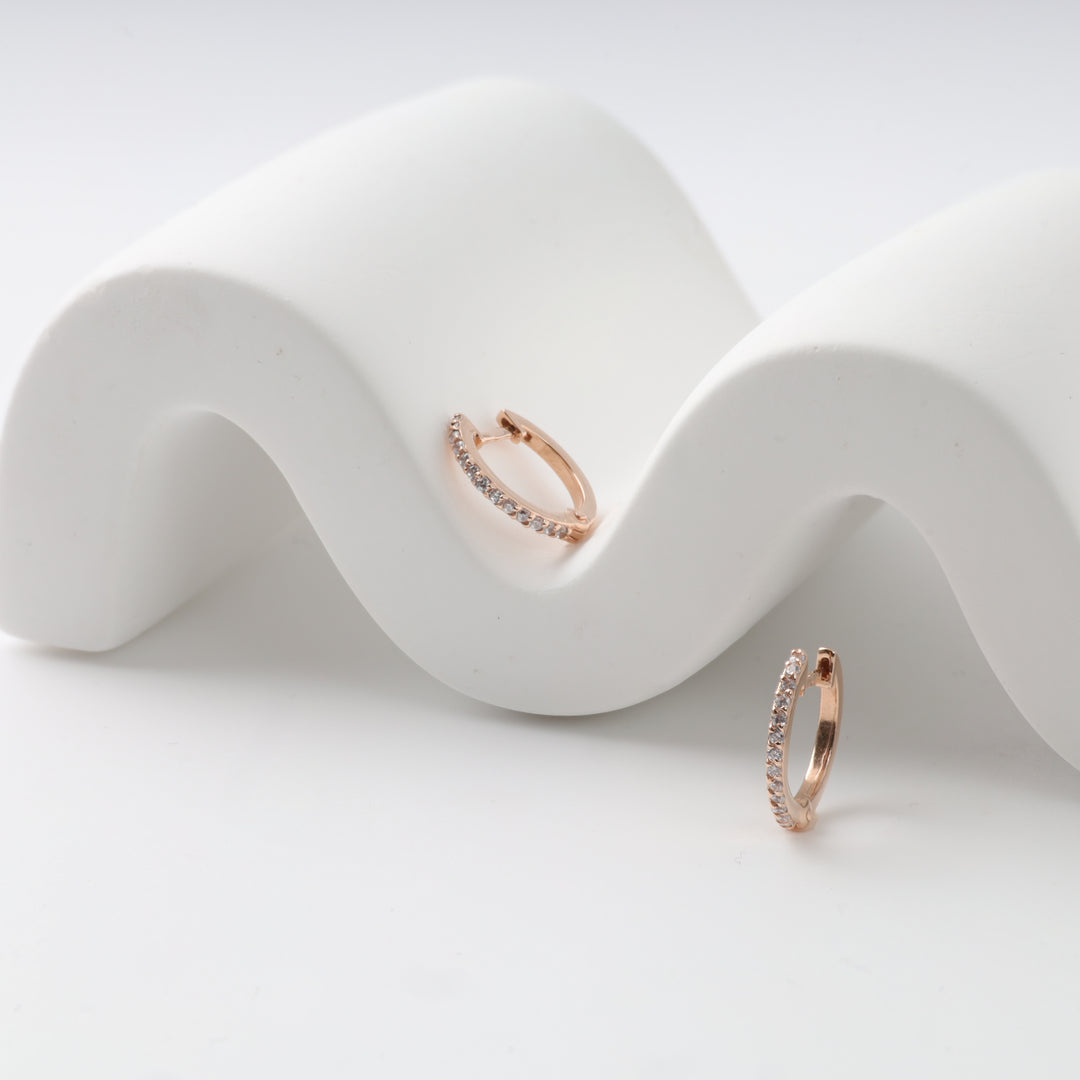 Kids hoop earrings with cubic zirconia | 14 K Rose Gold (585)
