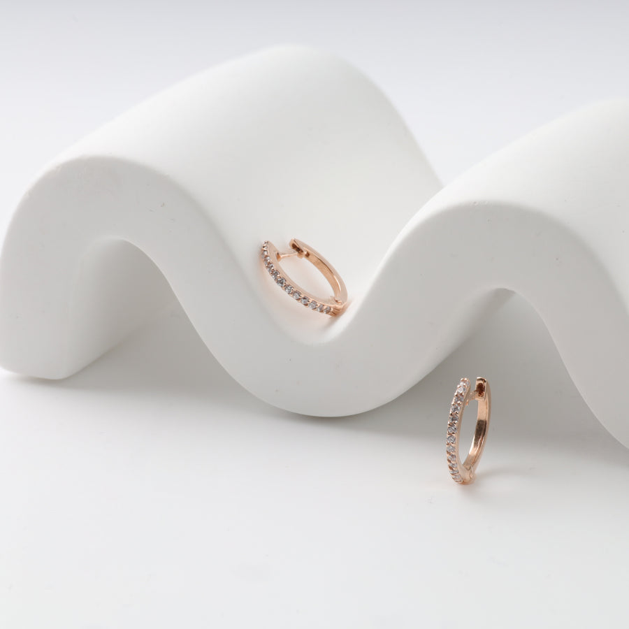 Kids hoop earrings with cubic zirconia | 14 K Rose Gold (585)