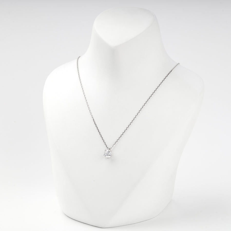 Silver 925 solitaire necklace displayed on a white bust