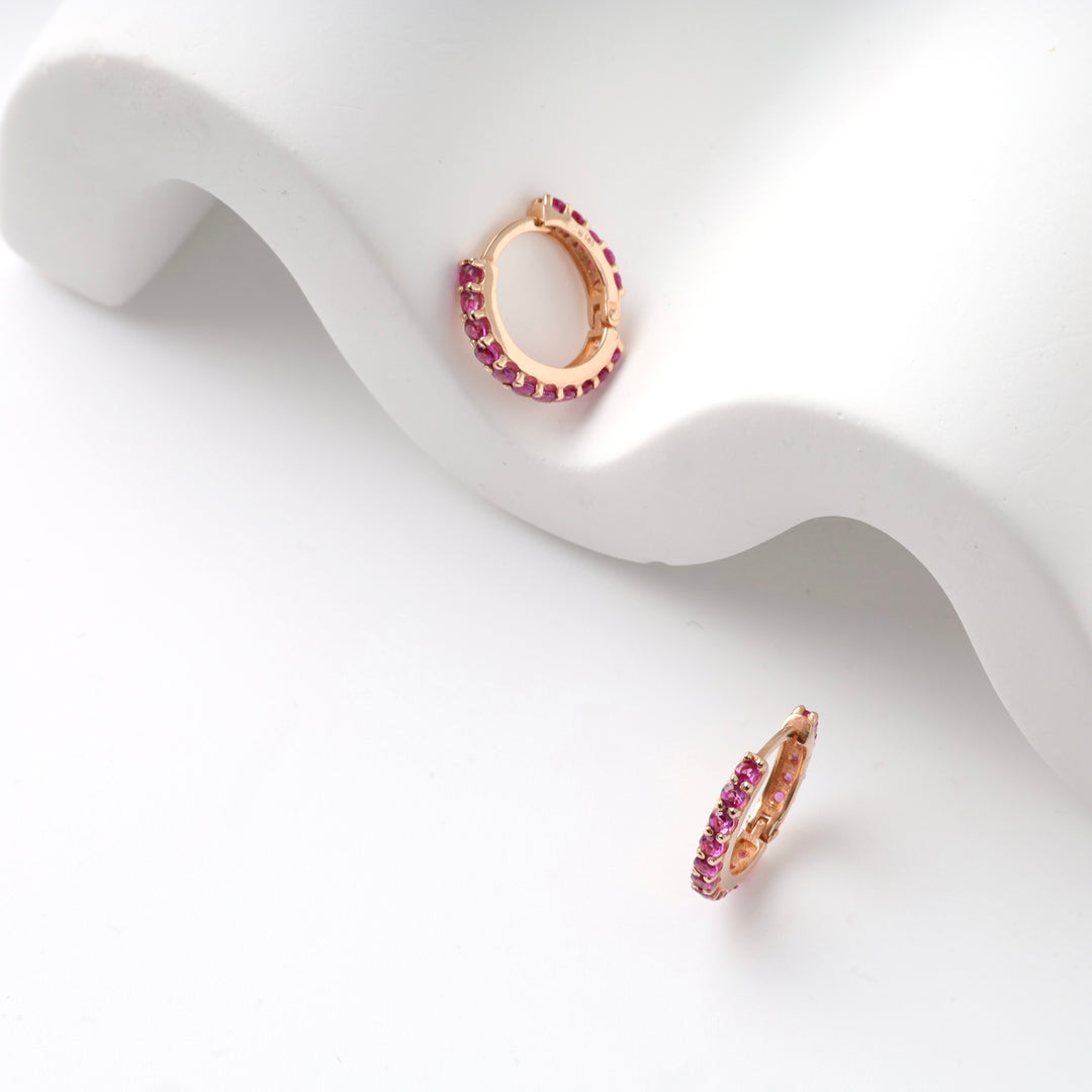 Kids hoop earrings "Pink glow" | 14 K Rose Gold (585)