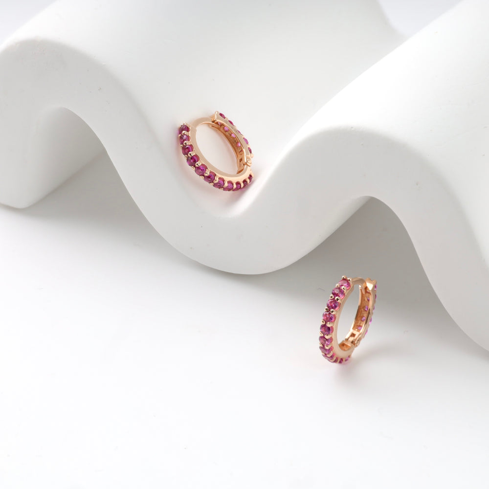Kids hoop earrings "Pink glow" | 14 K Rose Gold (585)