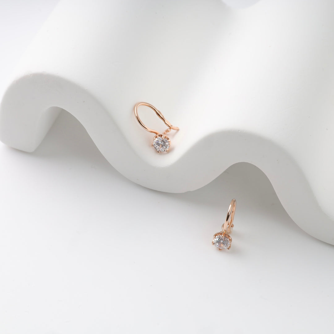 Kids Leverback Earrings with cubic zirconia stones | 14K Rose Gold (585)