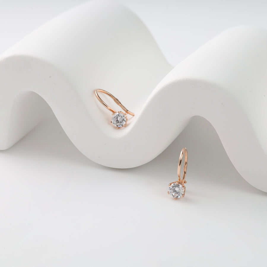 Kids Leverback Earrings with cubic zirconia stones | 14K Rose Gold (585)
