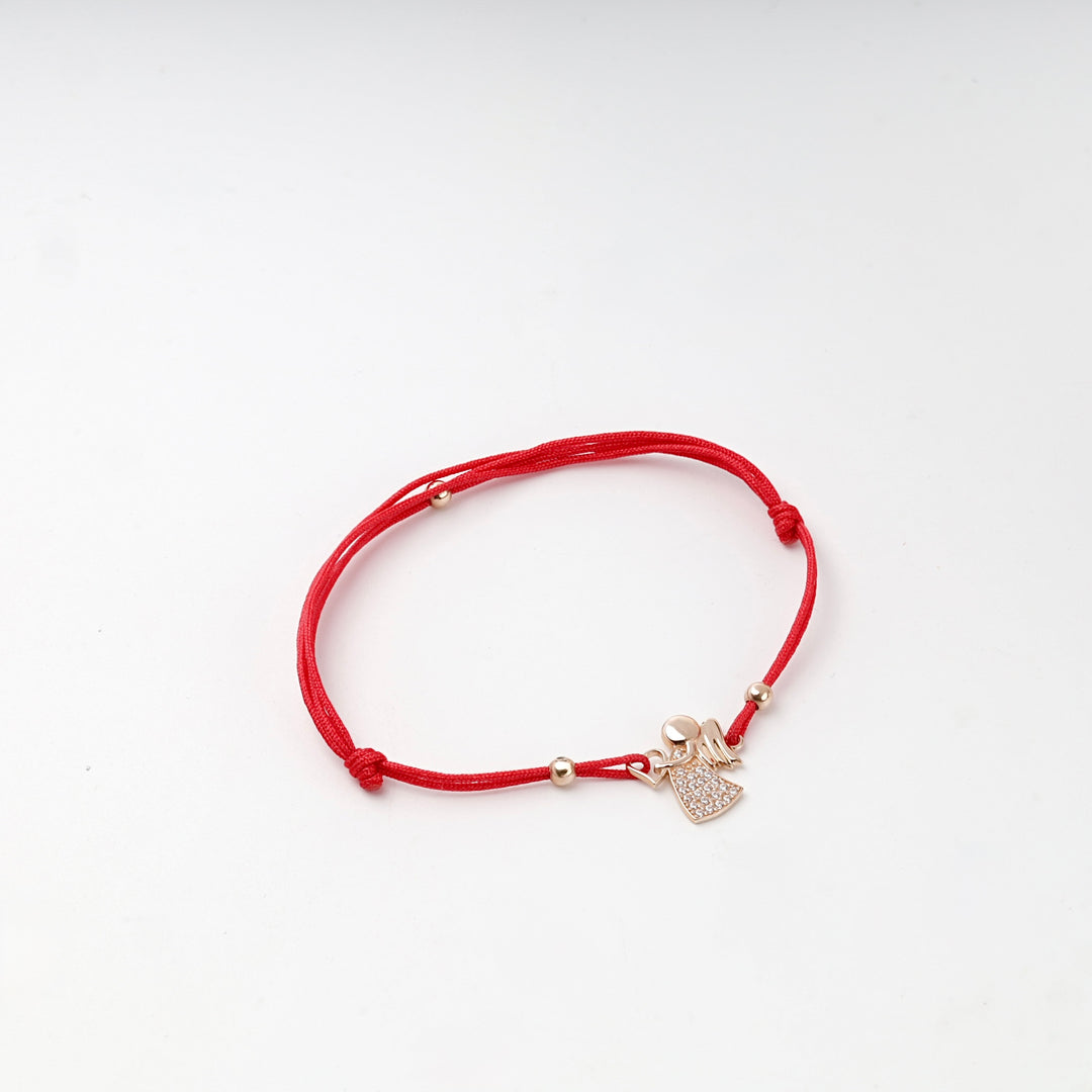 Red Cord Angel Bracelet with Cubic Zirconia | 14K Rose Gold (585) — product tag